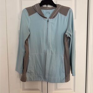 Eddie Bauer zippered hoodie, longer length. Size Petite large.